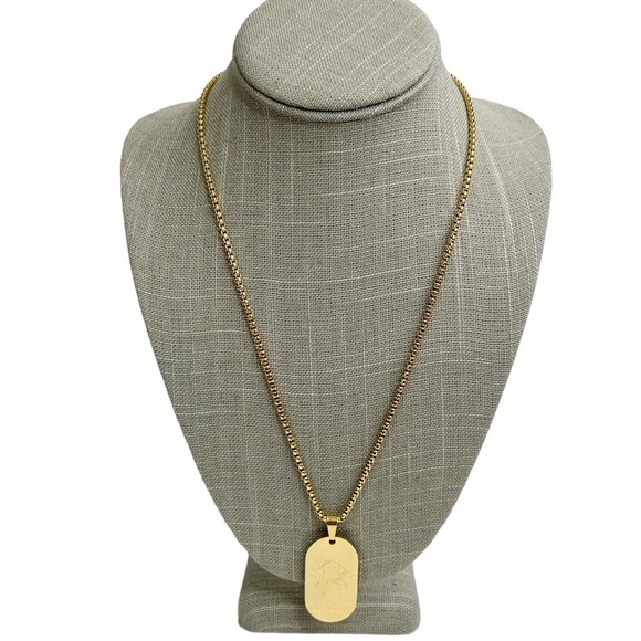 New FaithHeart Cancer Gold Tone Zodiac Dog Tag Rolo Chain Necklace - Picture 2 of 7